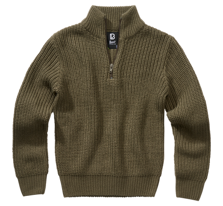 Pull enfant Brandit Marine Troyer maille acrylique col montant à glissière bords côtes