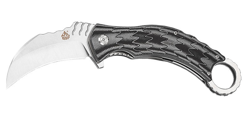 Couteau pliant QSP Eagle acier D2 lame 77 mm lame karambit fil lisse