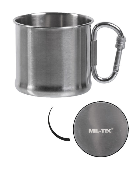 Quart Mil-Tec en acier inoxydable 500 ml avec anse mousqueton 100 g pour bivouac
