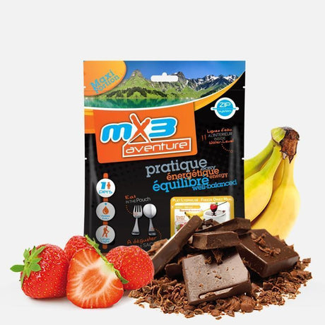 Ration lyophilisée FONDUE AU CHOCOLAT ET CROUSTY FRUITS 368 KCAL MX3 Aventure - Autre - Welkit.com