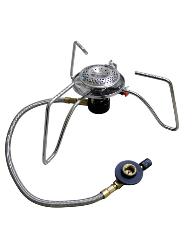 Réchaud à gaz Mil-Tec pliable aluminium et acier inoxydable 3500 W tuyau 36 cm