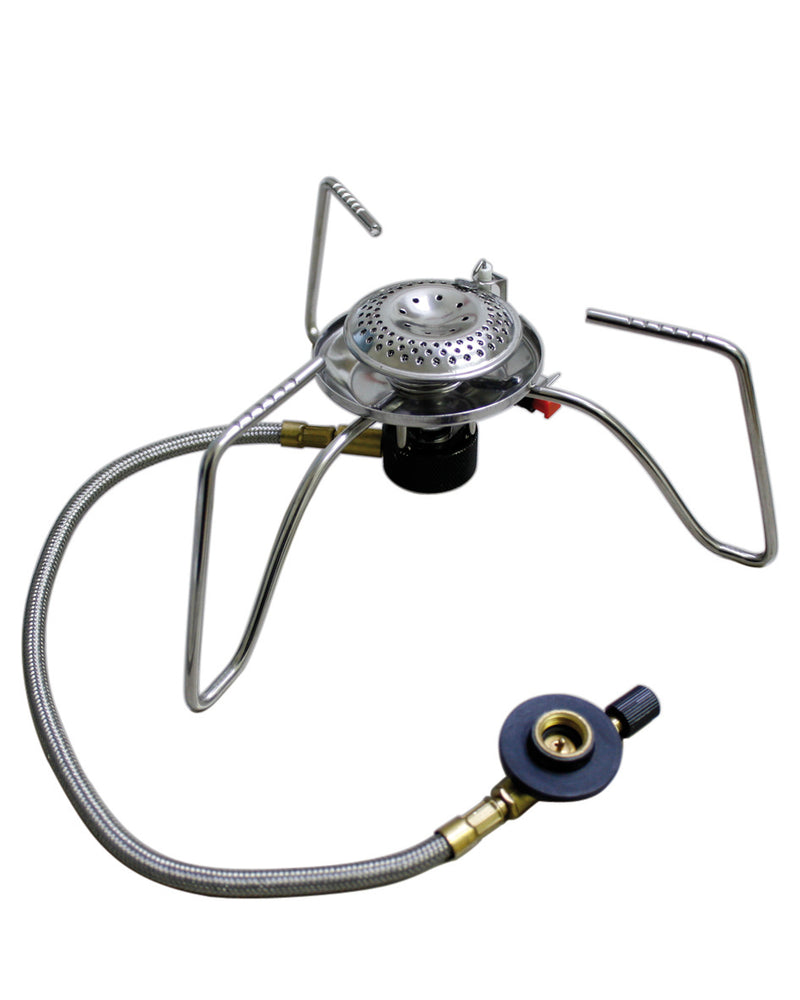 Réchaud à gaz Mil-Tec pliable aluminium et acier inoxydable 3500 W tuyau 36 cm