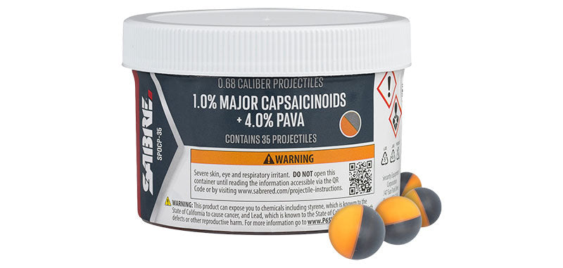 Projectiles poivre Sabre Red calibre 0.68 boîte de 35 à 1 % MC et 4 % PAVA
