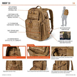 Sac à dos 5.11 Tactical RUSH 24 2.0 37 L en nylon avec compartiment ordinateur