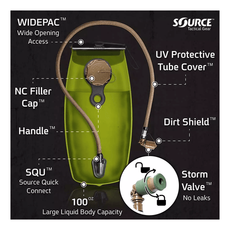 Sac d'hydratation Source Tactical 2 ou 3 L interface QCA et port de remplissage externe