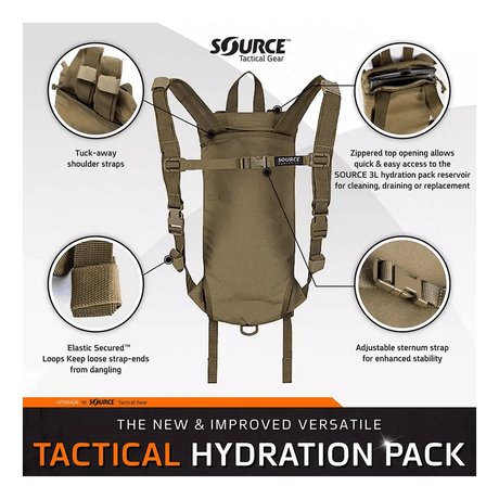 Sac d'hydratation Source Tactical 2 ou 3 L interface QCA et port de remplissage externe