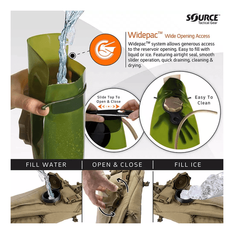 Sac d'hydratation Source Tactical 2 ou 3 L interface QCA et port de remplissage externe