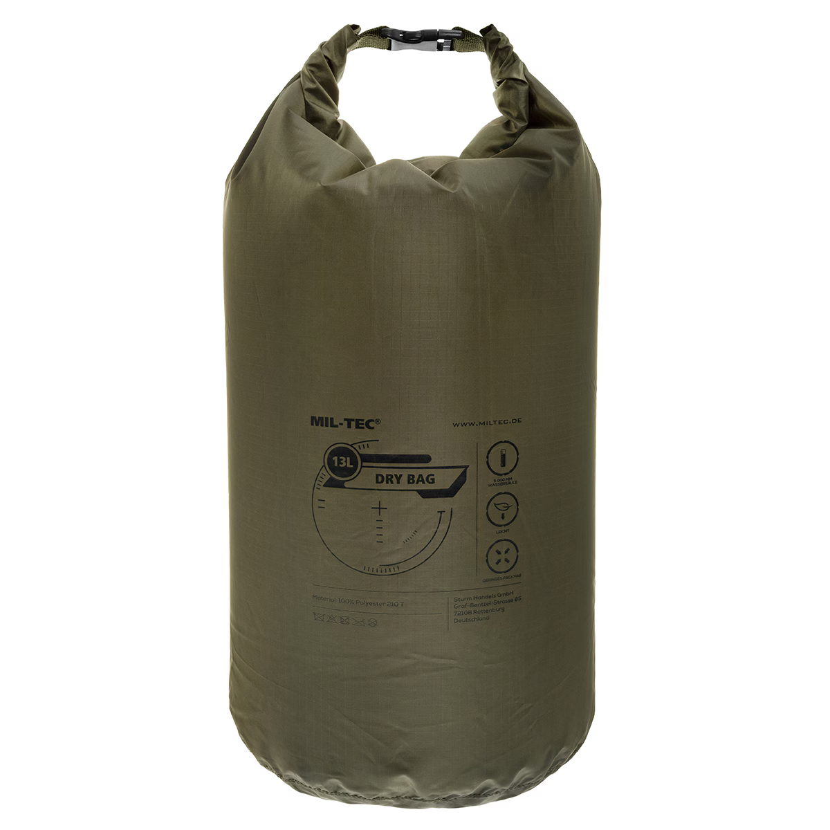 Sac étanche Mil-Tec Dry Bag 13L polyester 210T enduit PU 60 g colonne d'eau 5 000 mm