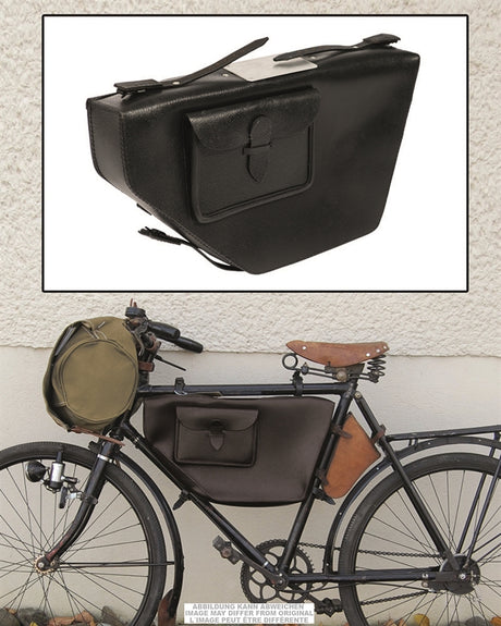 Sacoche de vélo au modèle militaire suisse en cuir de forme trapèze, stock ancien
