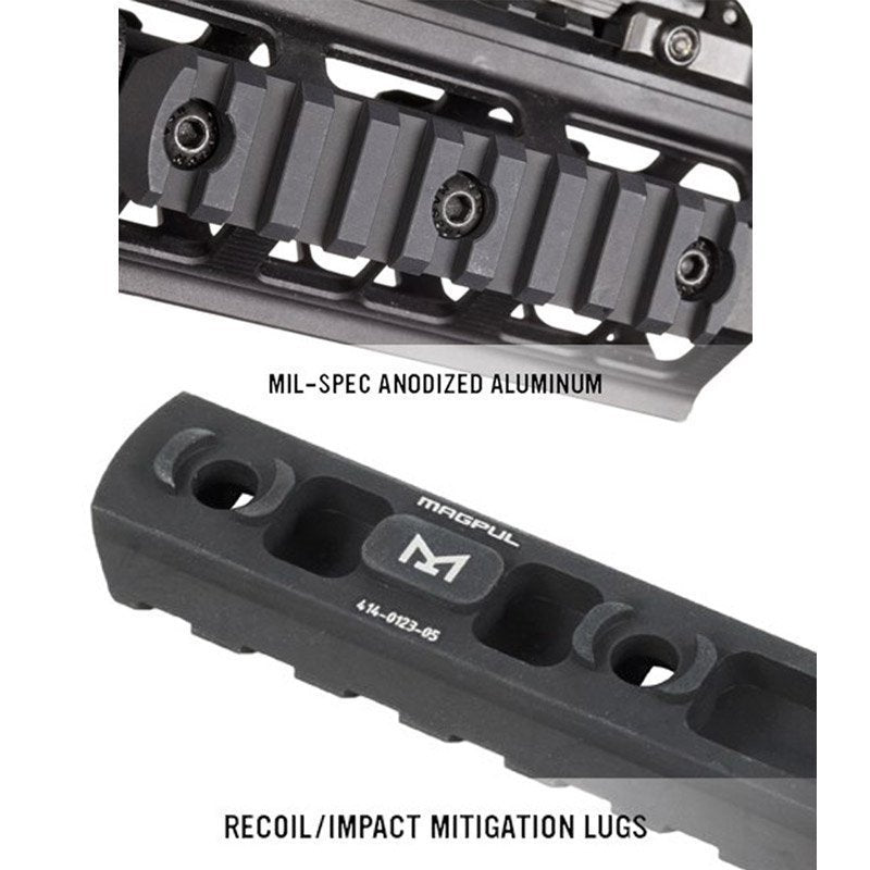 Section de rail Picatinny M-LOK Magpul aluminium 9 slots 10,4 cm visserie incluse