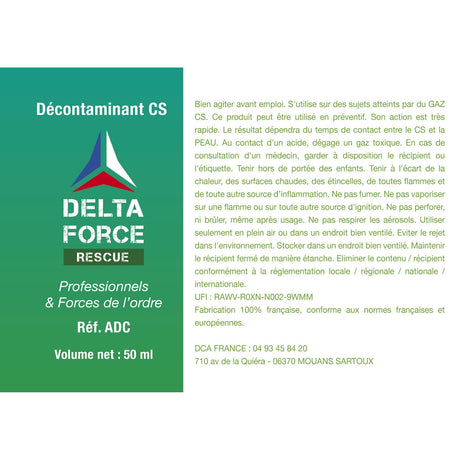Spray décontaminant Delta Force CS de première urgence fabrication française