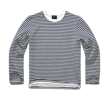 Sweat Brandit Marine en coton molleton gratté col rond et manches longues rayées