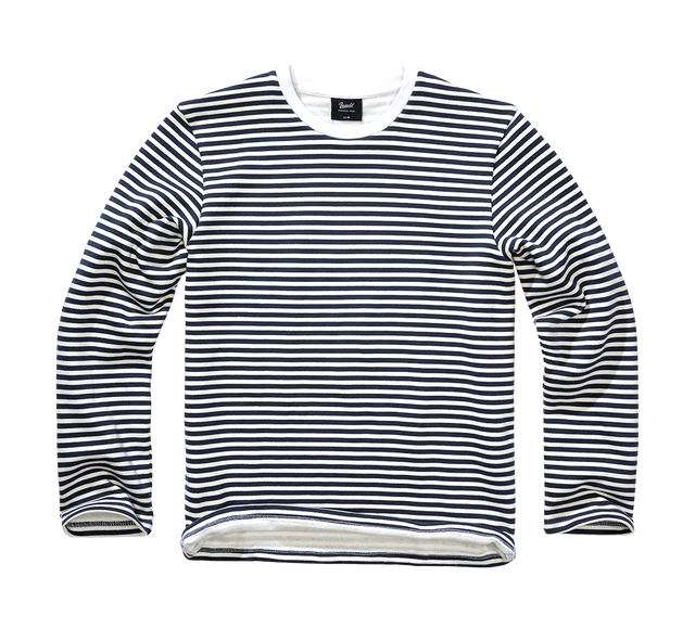 Sweat Brandit Marine en coton molleton gratté col rond et manches longues rayées