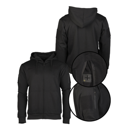Sweat à capuche Mil-Tec Tactical en coton-polyester avec poches bras et fermeture éclair frontale