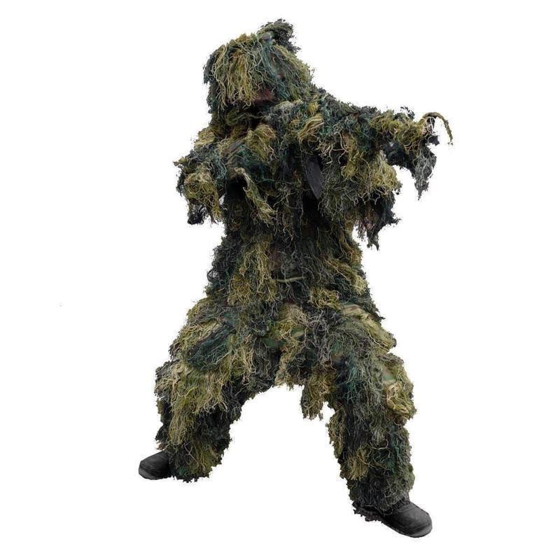 Tenue Ghillie Mil-Tec G4 quatre pièces avec traitement ignifuge en polyester maille et housse arme