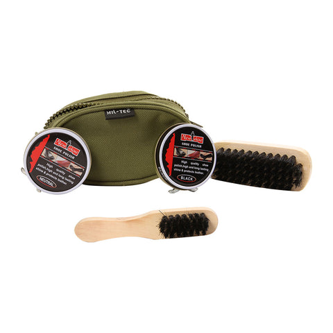Trousse de cirage Ares format déplacement deux brosses et deux cirages pour cuirs lisses