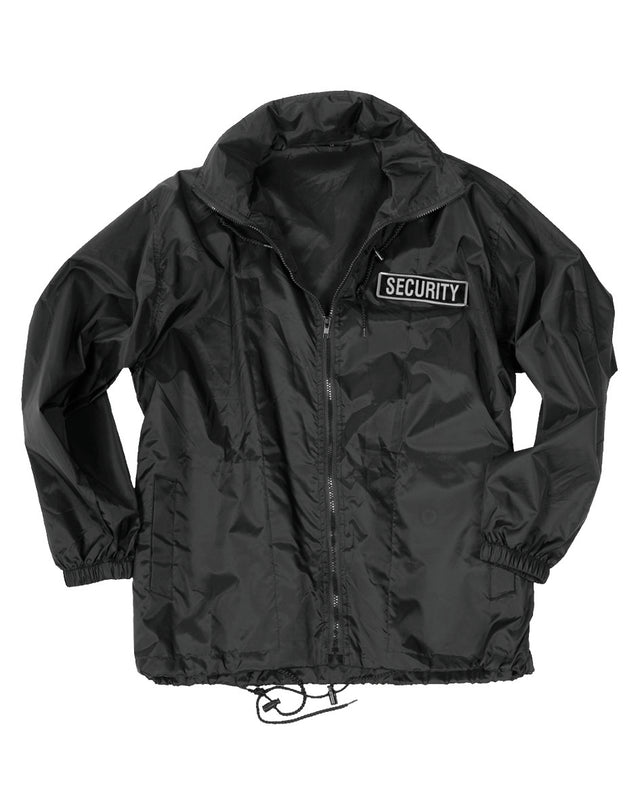 Veste coupe-vent Mil-Tec Security en nylon avec capuche intégrée et écusson amovible
