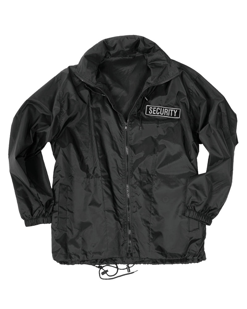 Veste coupe-vent Mil-Tec Security en nylon avec capuche intégrée et écusson amovible