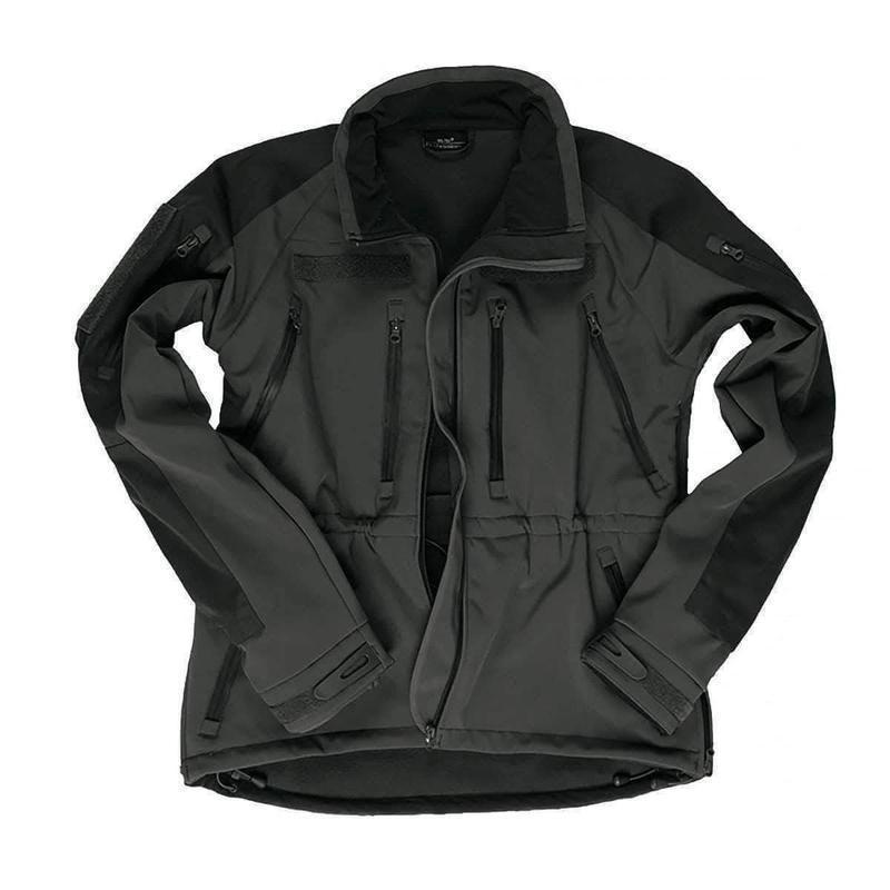 Veste softshell Mil-Tec Tactical Plus laminé trois couches colonne 8000 mm avec boucles pouces et compartiments protection