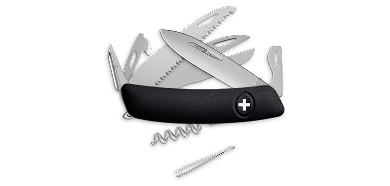 Couteau suisse Swiza D09 Allmatt synthétique 9 outils scie ciseaux tire-bouchon anneau