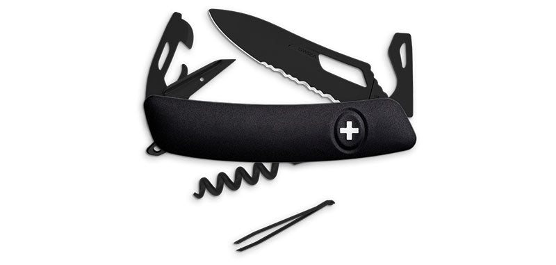 Couteau suisse Swiza SH03 ALLBLACK ouverture une main 7 outils revêtement PVD anneau