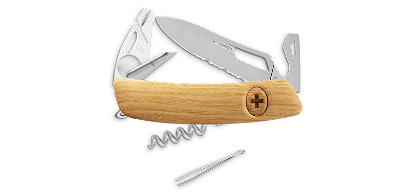 Couteau suisse Swiza SH03 tire-tique Allmatt bois lame ondulée ouverture une main