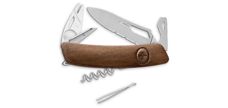 Couteau suisse Swiza SH03 tire-tique Allmatt bois lame ondulée ouverture une main