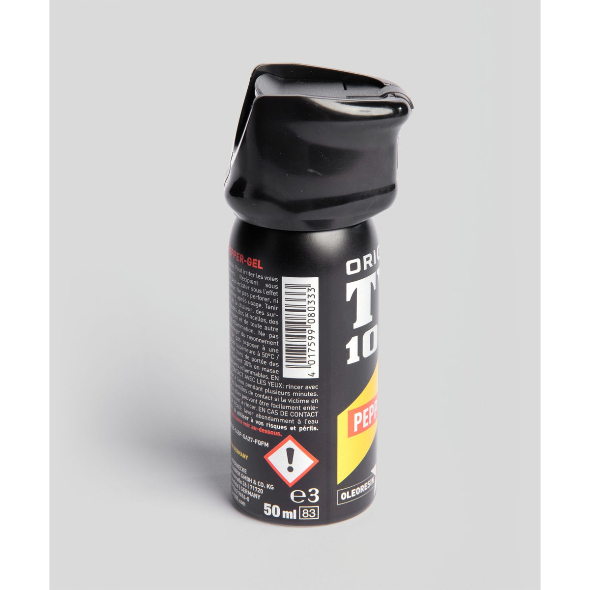 Aérosol de défense TW1000 poivre gel 50 ml portée 5 à 6 m bouchon de sécurité