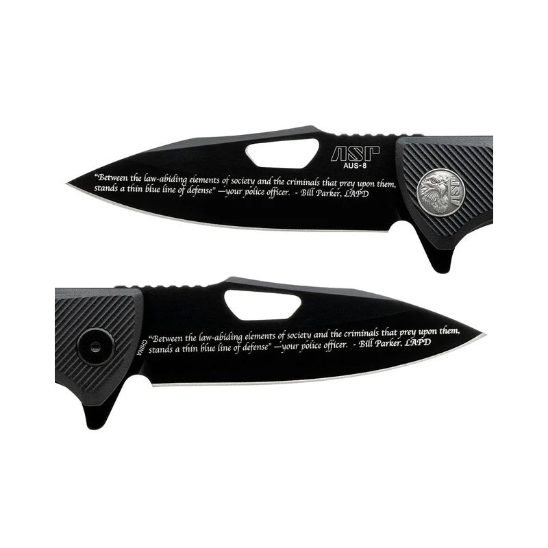 Couteau pliant PDK Engraver's Edition No Evil ASP lame gravée de 8,89 cm