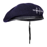 Béret bleu marine hongroise Le Centurion 100% laine mérinos, bord cuir et doublure