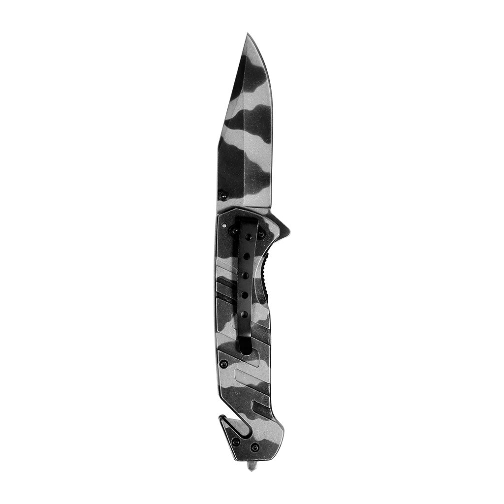 Couteau pliant Ares Camo Rescue manche métallique coupe-sangle et brise-vitre 21 cm