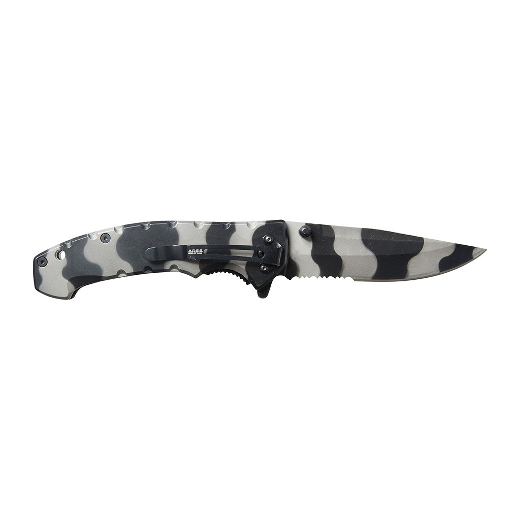 Couteau pliant Ares Black Bee manche aluminium lame semi-crantée 10 cm ouverture une main