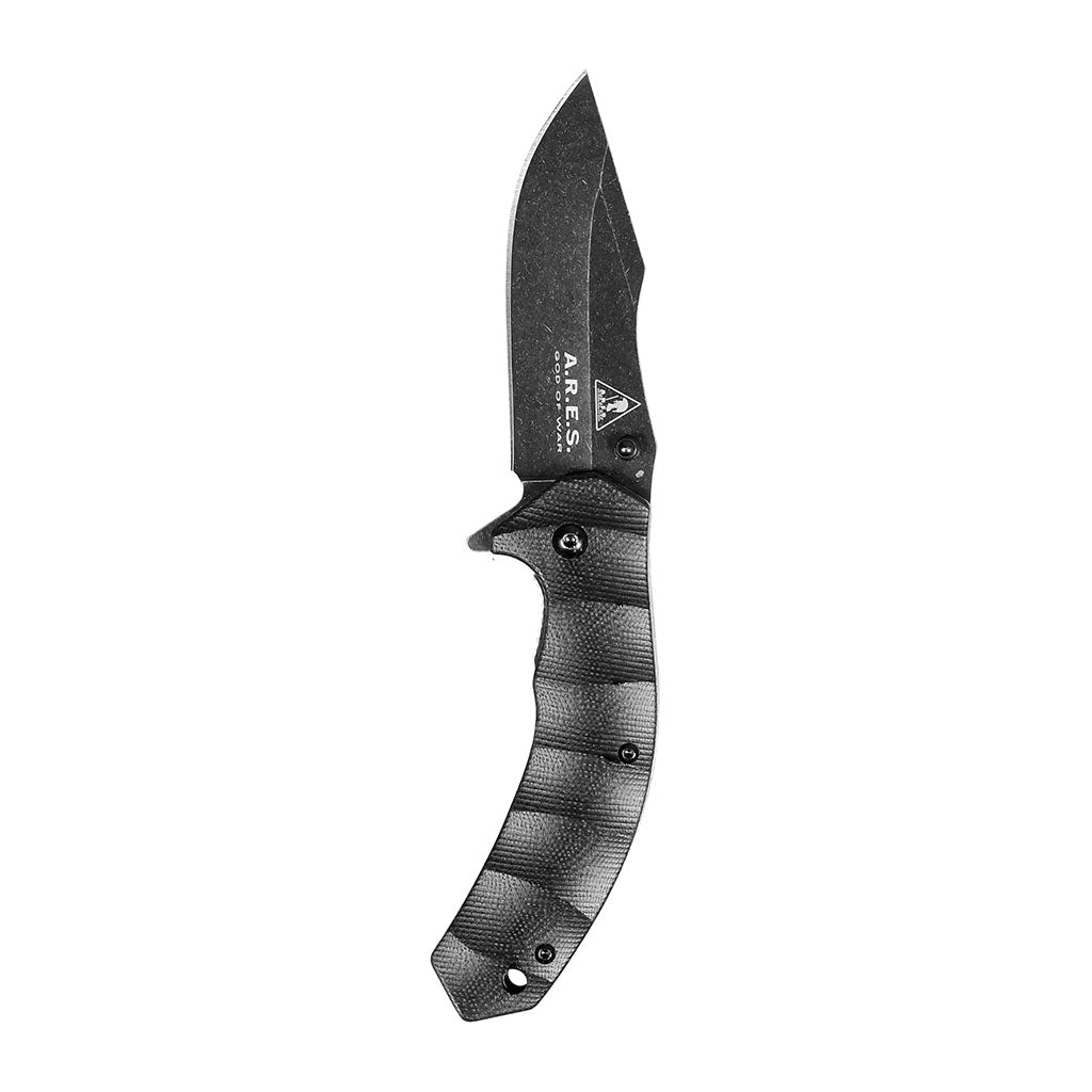 Couteau pliant Ares Black Stone manche G10 longueur dépliée 19 cm avec étui en nylon