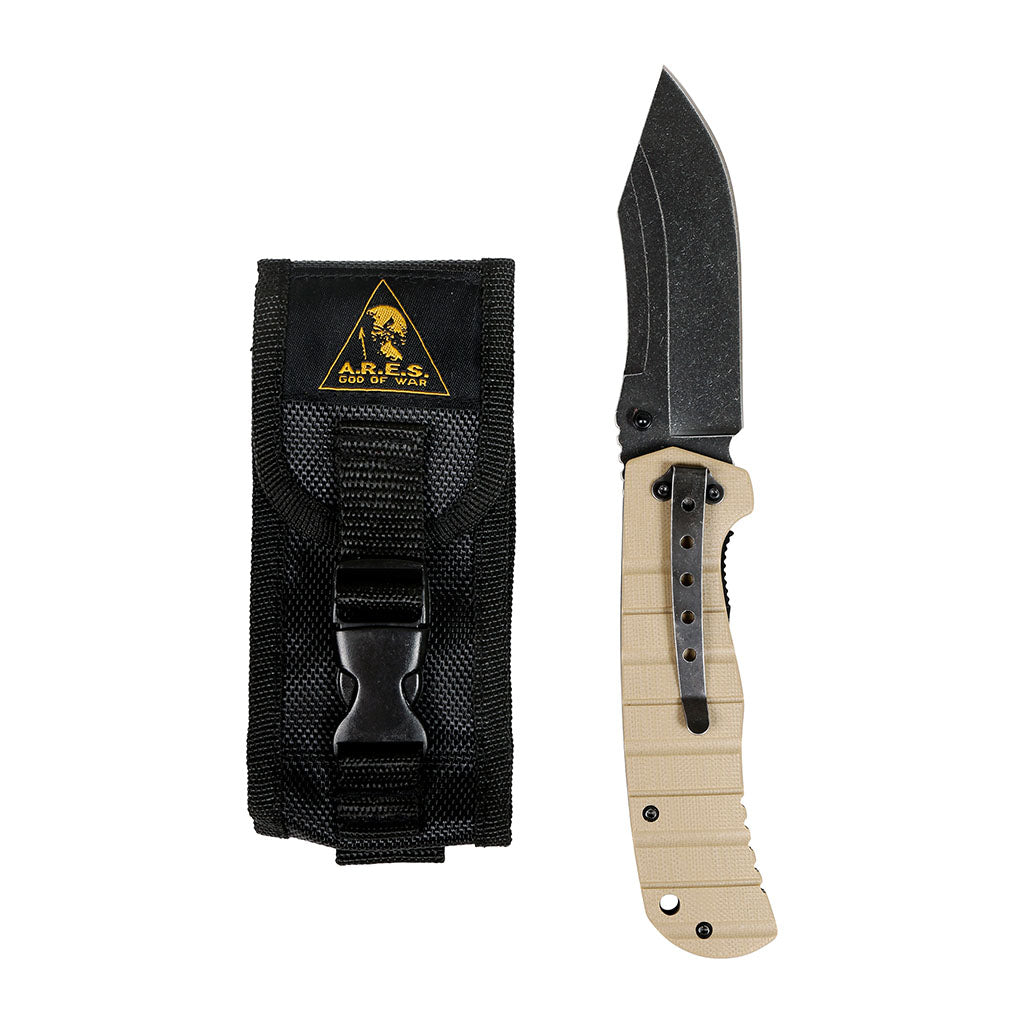 Couteau pliant Ares Desert Rock manche G10 longueur dépliée 22 cm avec étui en nylon