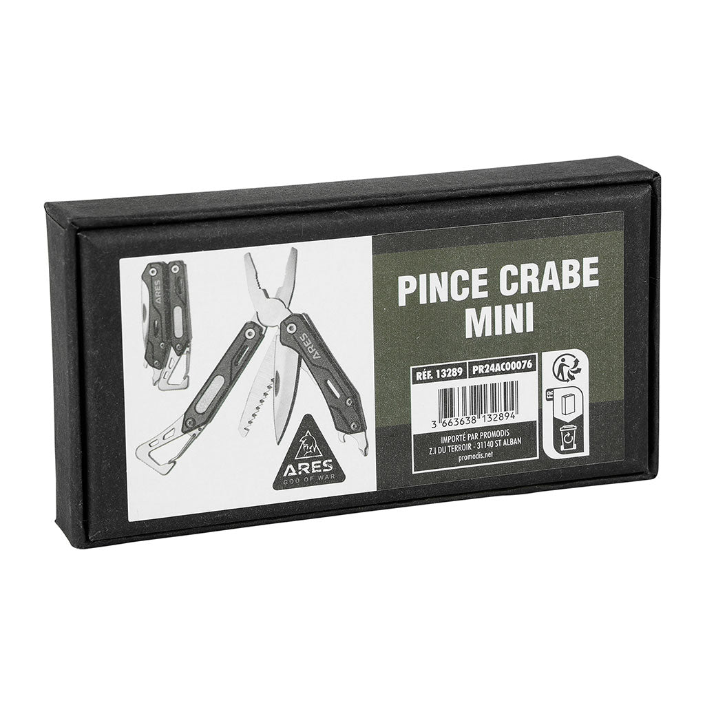 Pince multifonctions Ares Crabe Mini 6 outils avec mousqueton intégré et clip métallique