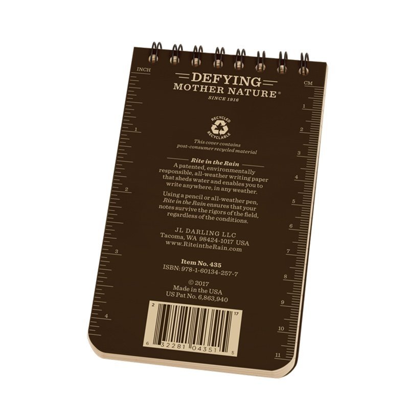 Carnet Rite In The Rain à spirale supérieure 7,5 × 12,5 cm 100 pages Polydura