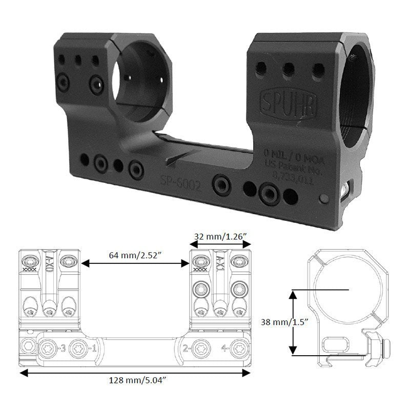 Montage de lunette Spuhr SP-6002M Ø36 mm hauteur 38 mm 0 MIL avec niveau à bulle