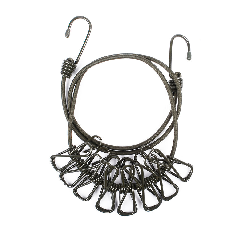 Corde à linge élastique Ares de bivouac avec huit pinces métalliques intégrées